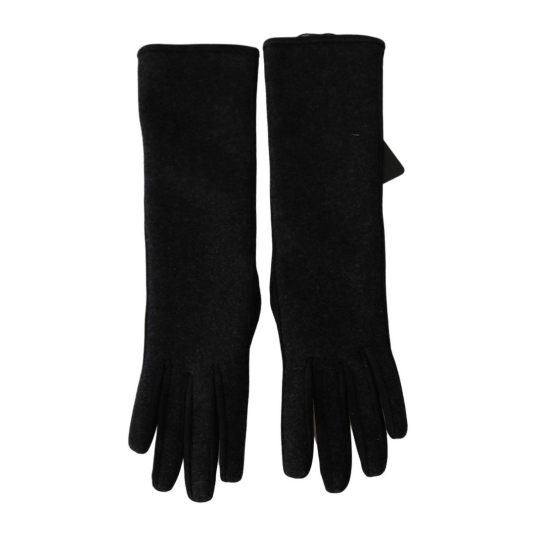 Dolce & Gabbana Black Gray Mid Arm Length Mittens Wool Gloves Dolce & Gabbana