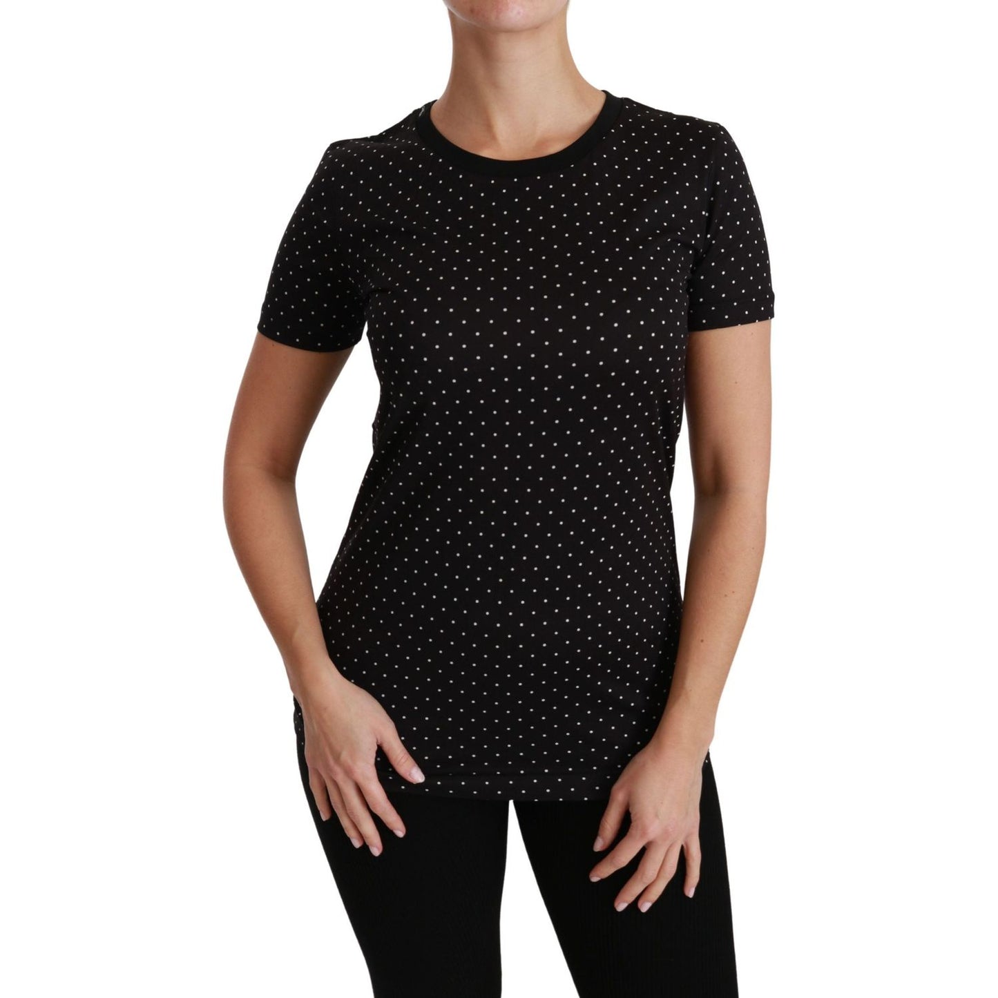 Dolce & Gabbana Black Dotted Crewneck Cotton Top T-shirt Dolce & Gabbana