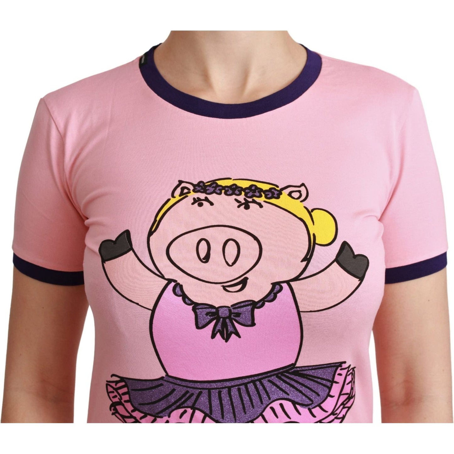 Dolce & Gabbana Pink YEAR OF THE PIG Top Cotton T-shirt Dolce & Gabbana