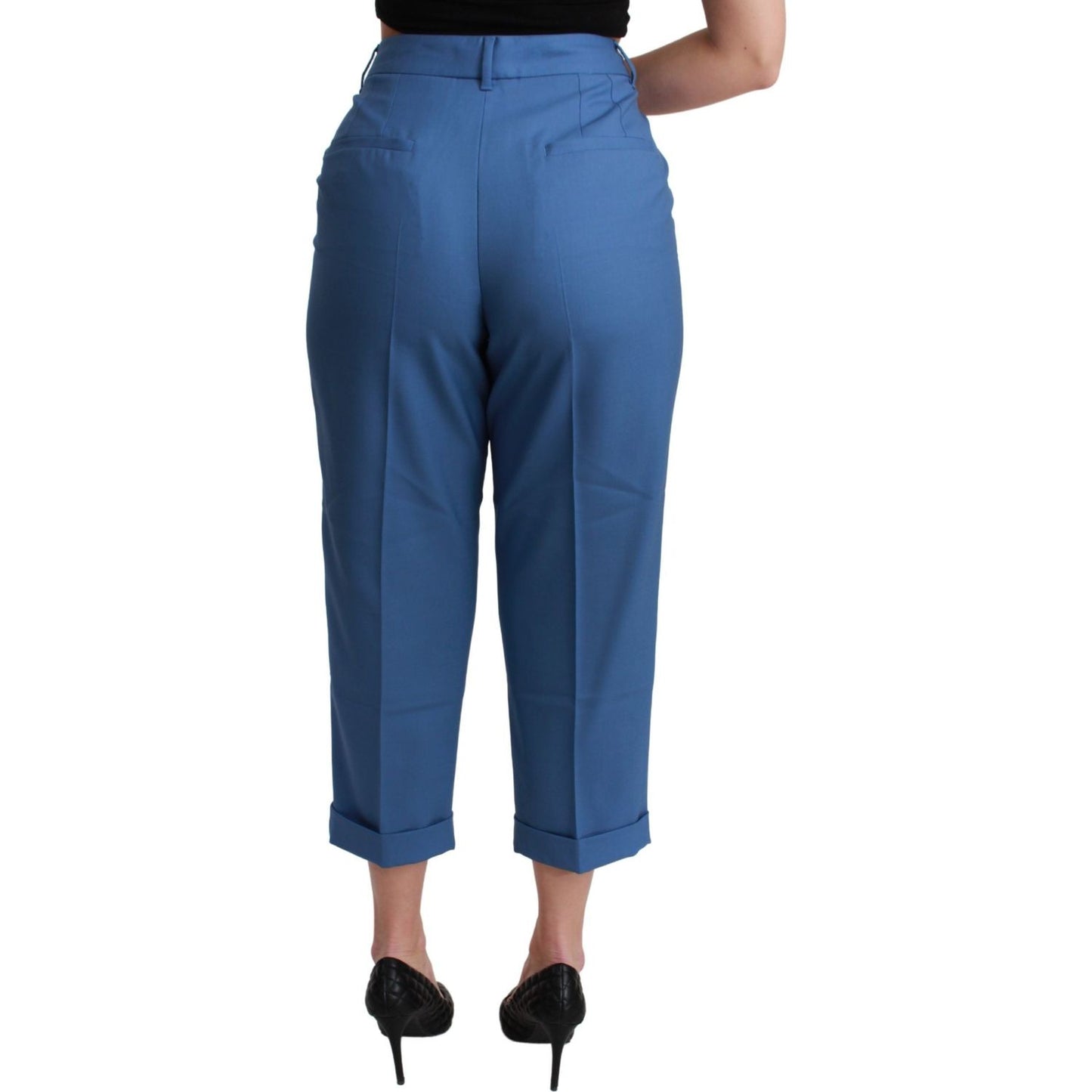 Dolce & Gabbana Blue Pleated Wool Cuffed Cropped Trouser Pants Dolce & Gabbana
