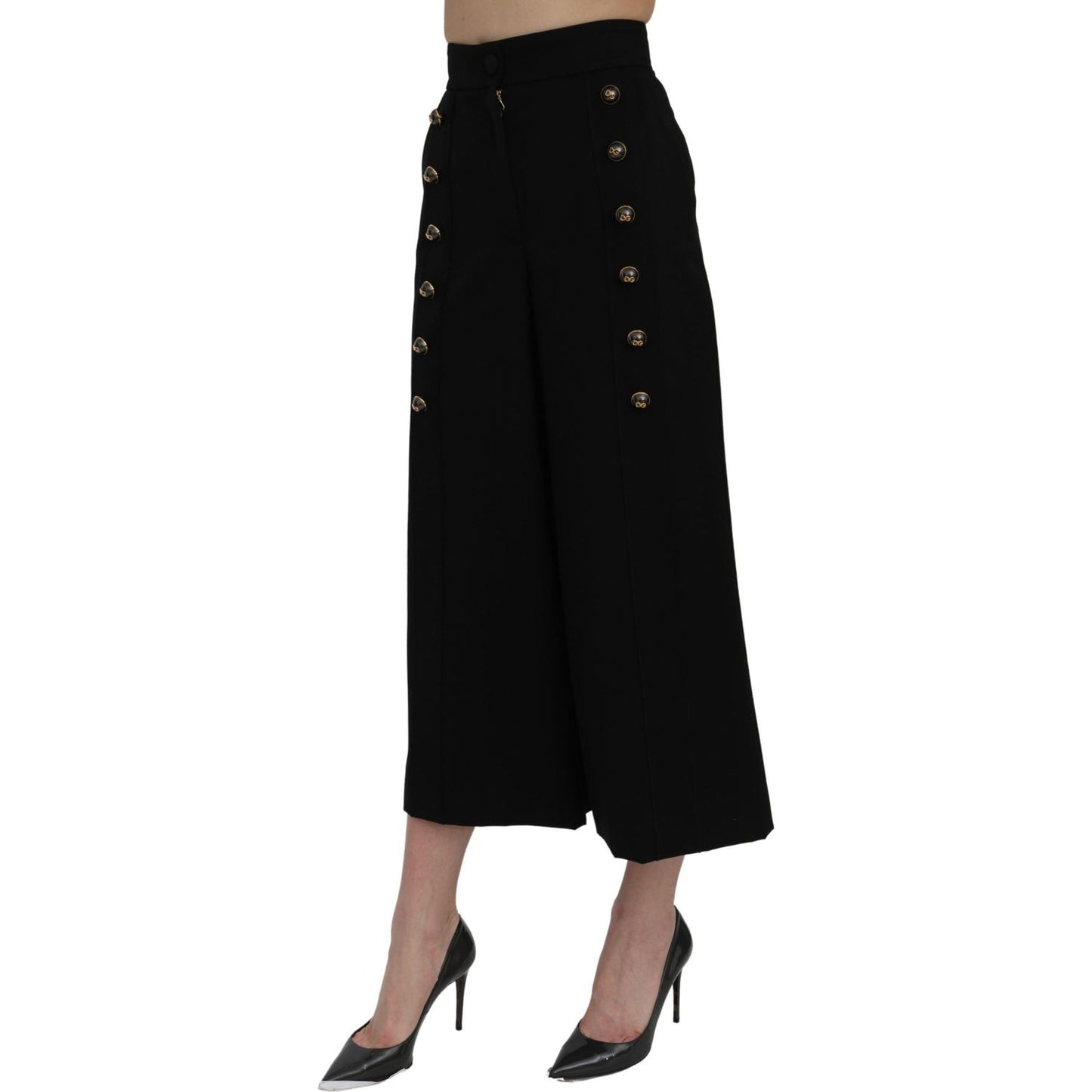 Dolce & Gabbana Black High Waist Wide Leg Cropped Pants Dolce & Gabbana
