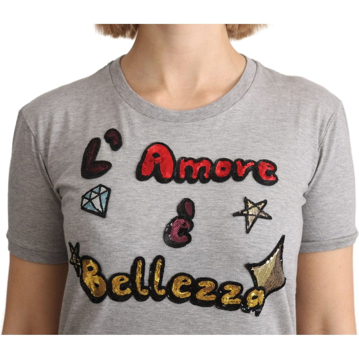 Dolce & Gabbana Gray Cotton Amore e Bellezza Top T-shirt Dolce & Gabbana