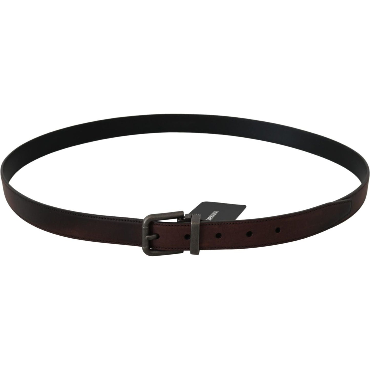 Dolce & Gabbana Solid Brown Leather Gray Buckle Belt Dolce & Gabbana