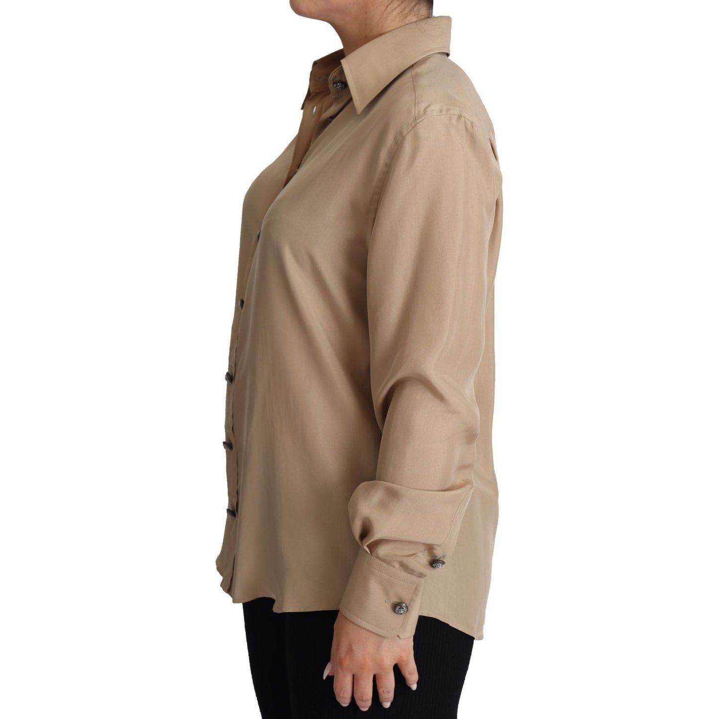 Dolce & Gabbana Beige Silk Shirt Decorative Buttons Top Dolce & Gabbana