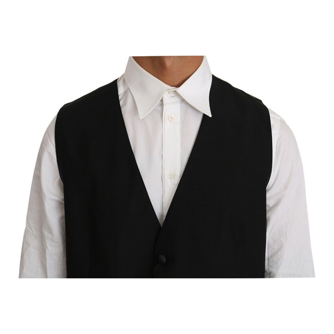 Dolce & Gabbana Black Solid Wool Silk Vest Dolce & Gabbana