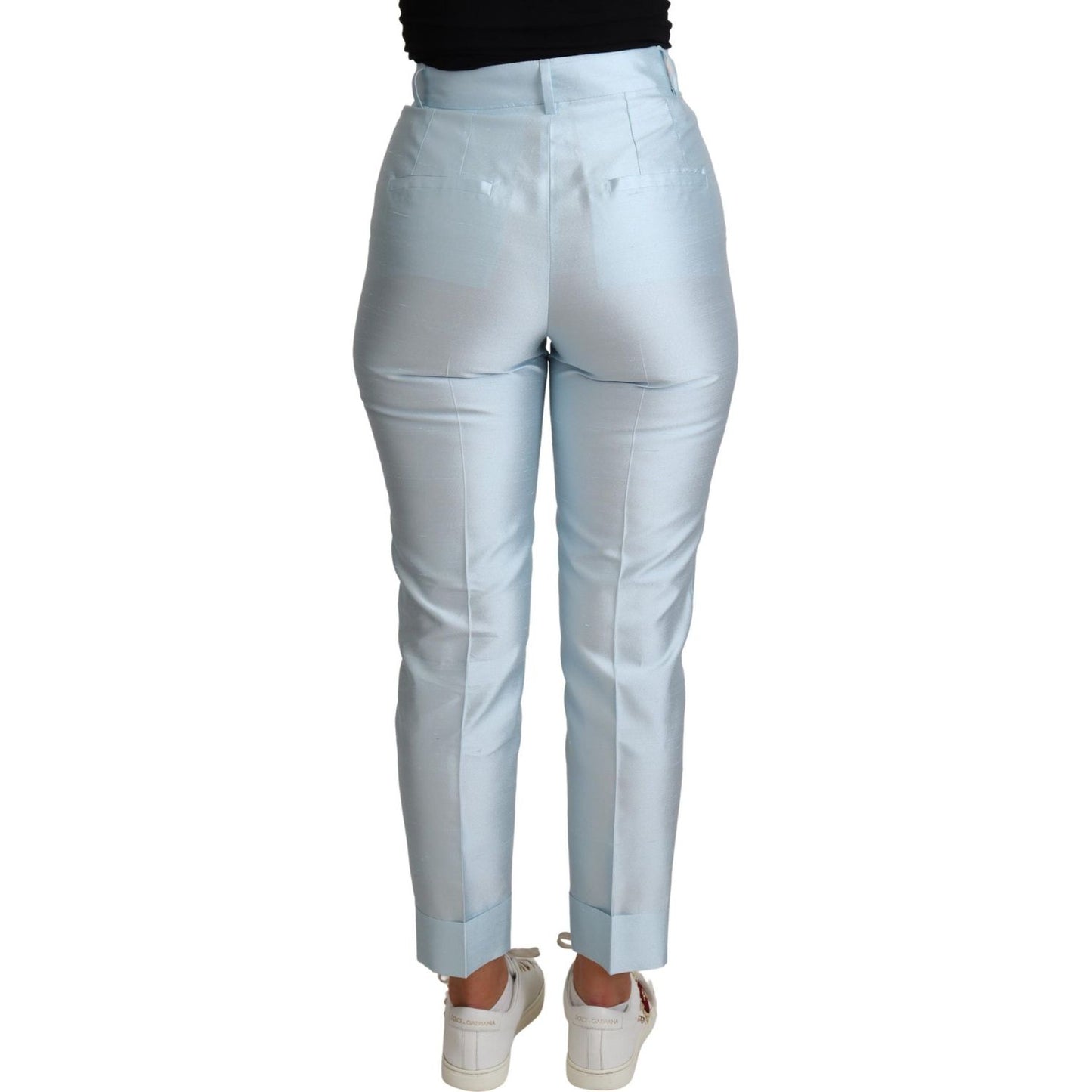 Dolce & Gabbana Light Blue Silk Cropped Tapered Trouser Pants Dolce & Gabbana