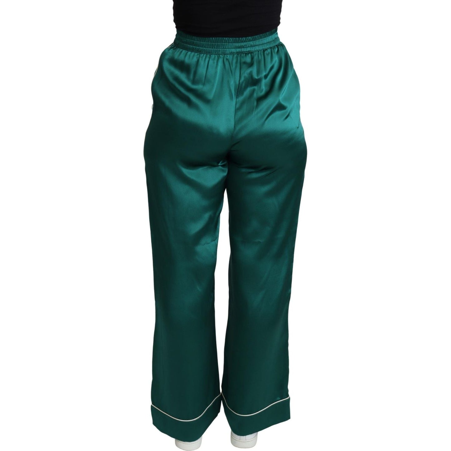 Dolce & Gabbana Green High Waist Pajama Trouser Silk Pant Dolce & Gabbana