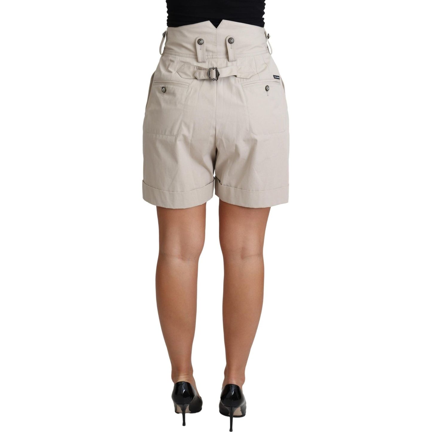 Dolce & Gabbana Beige Cotton Pleated High Waist Casual Shorts Dolce & Gabbana