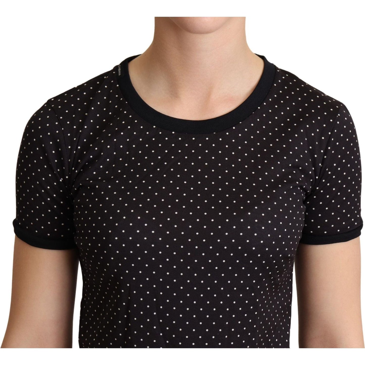 Dolce & Gabbana Black Dotted Crewneck Cotton T-shirt Dolce & Gabbana
