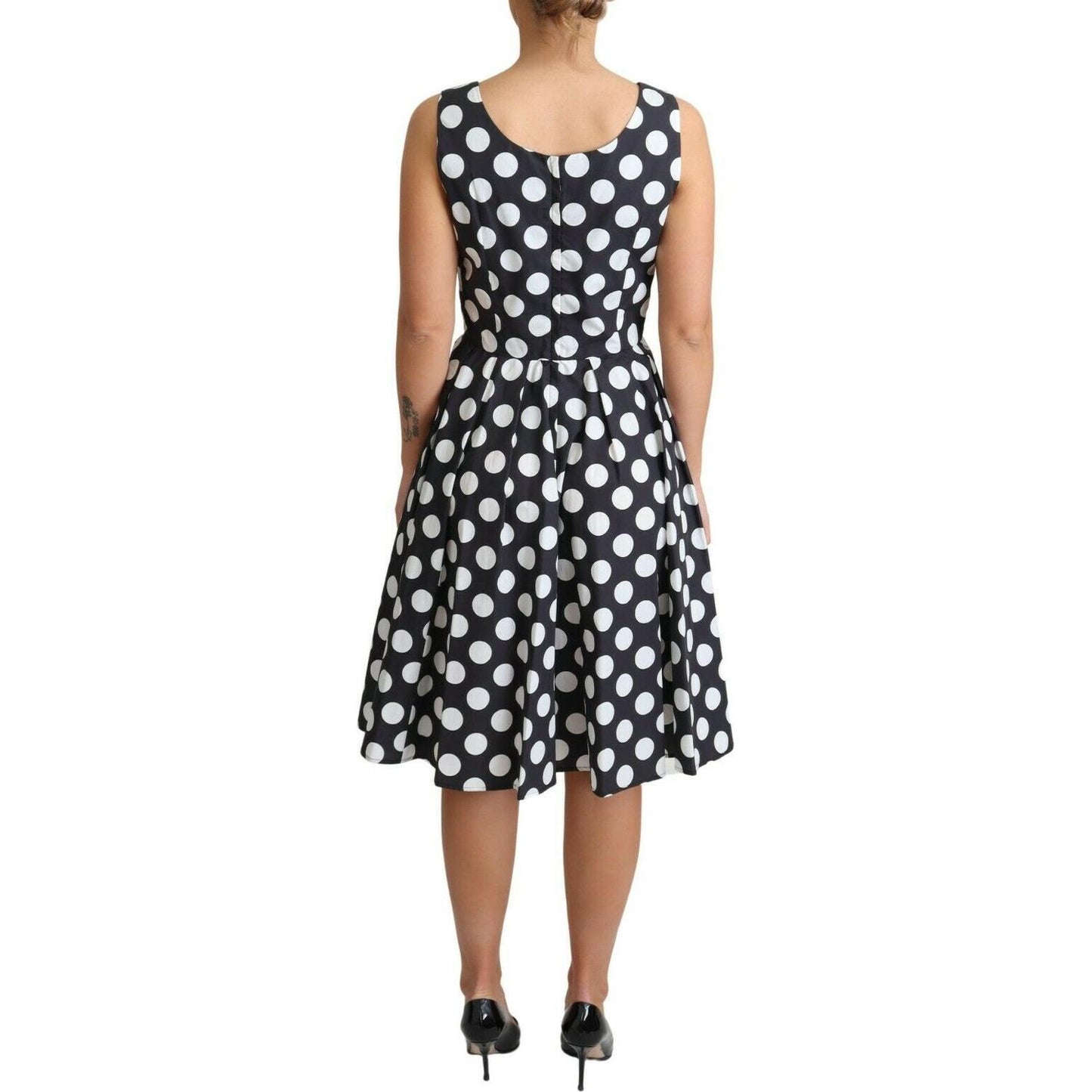 Dolce & Gabbana Black Polka Dotted Cotton A-Line Dress Dolce & Gabbana