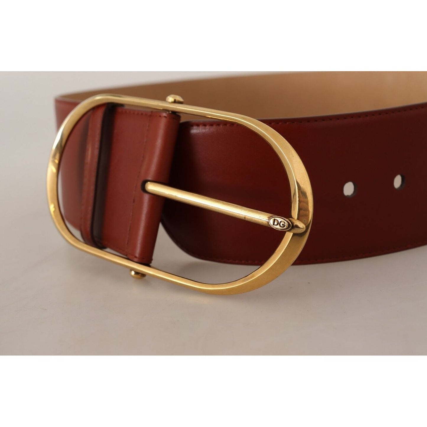 Dolce & Gabbana Maroon Leather Gold Metal Oval Buckle Belt