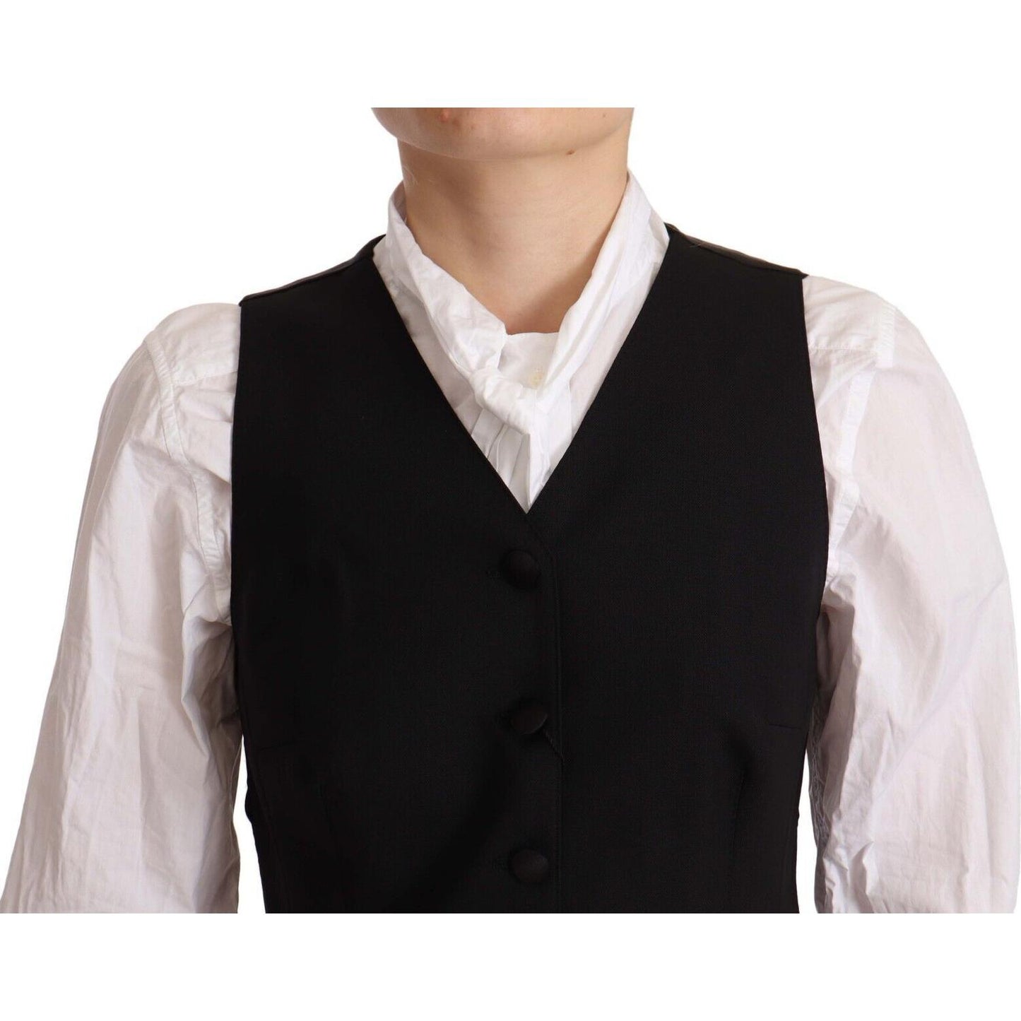 Dolce & Gabbana Black Button Down Sleeveless Vest Viscose Top Dolce & Gabbana