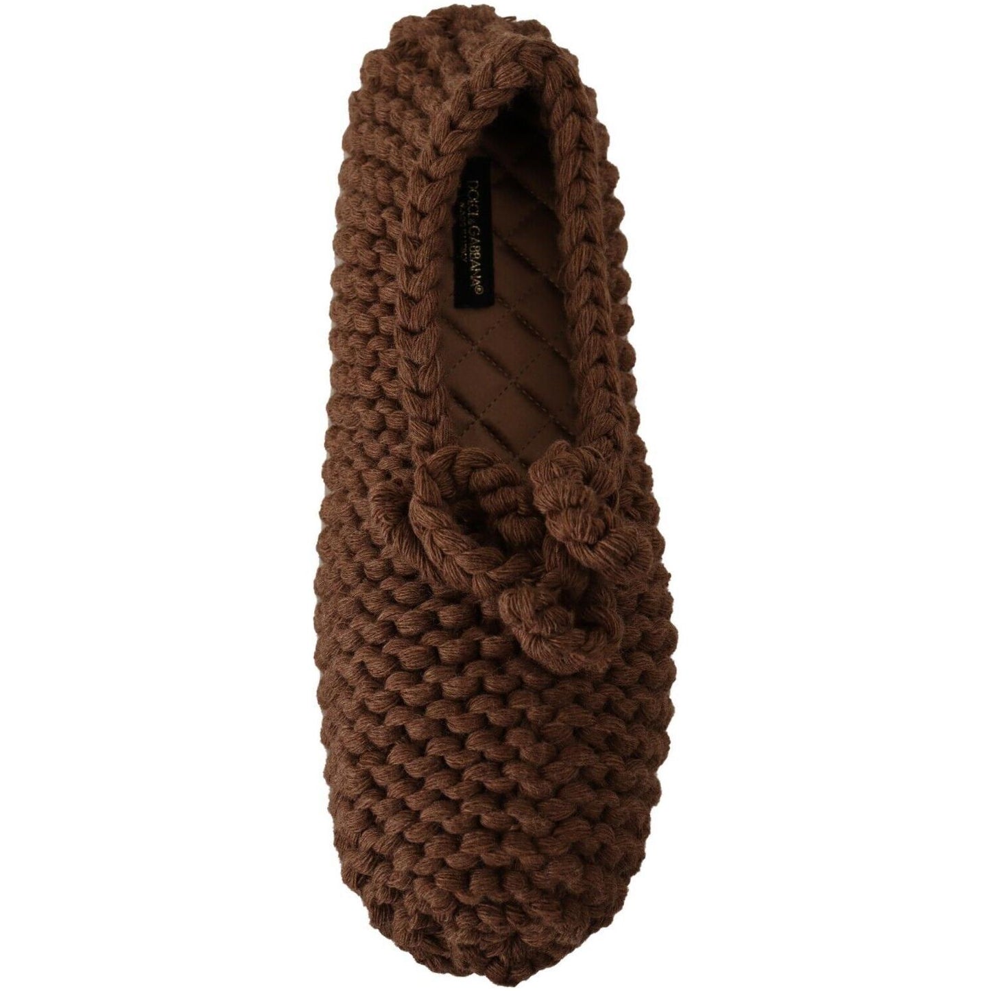 Dolce & Gabbana Brown Slip On Ballerina Flats Wool Knit Shoes Dolce & Gabbana