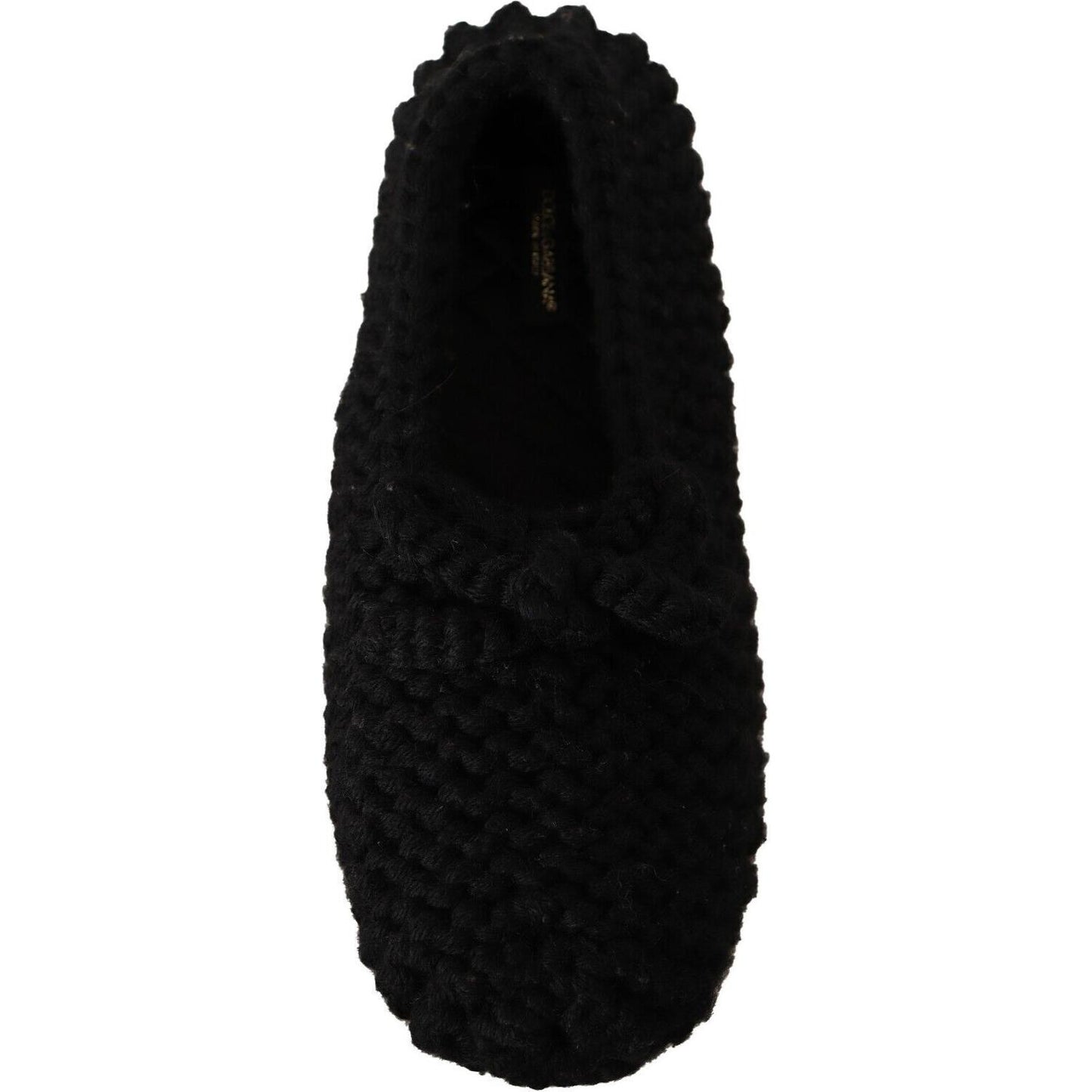 Dolce & Gabbana Black Slip On Ballerina Flats Wool Knit Shoes Dolce & Gabbana