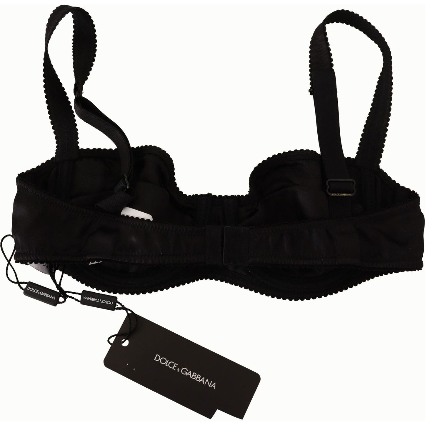 Dolce & Gabbana Black Polka Dot Satin Lace Balconette Bra Dolce & Gabbana