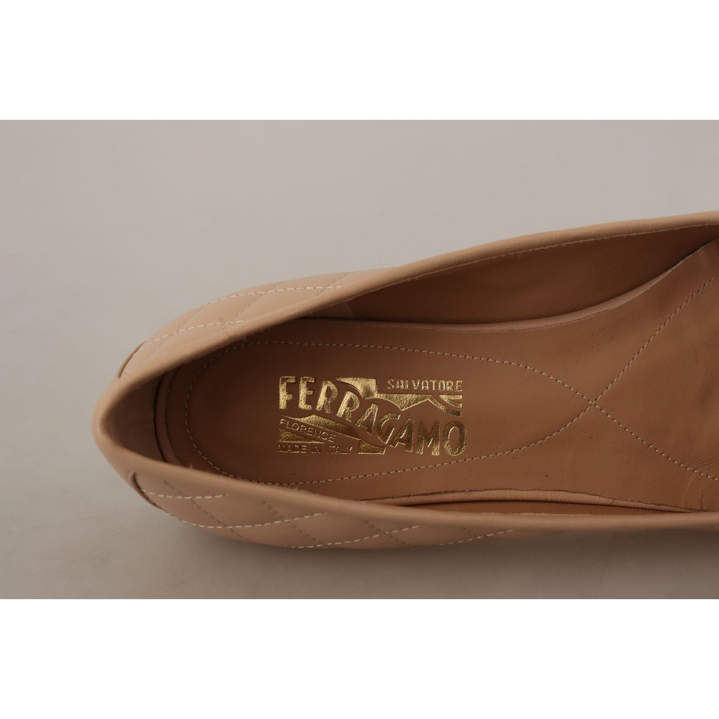 Salvatore Ferragamo Beige and Black Nappa Leather Ballet Flat Shoes Salvatore Ferragamo