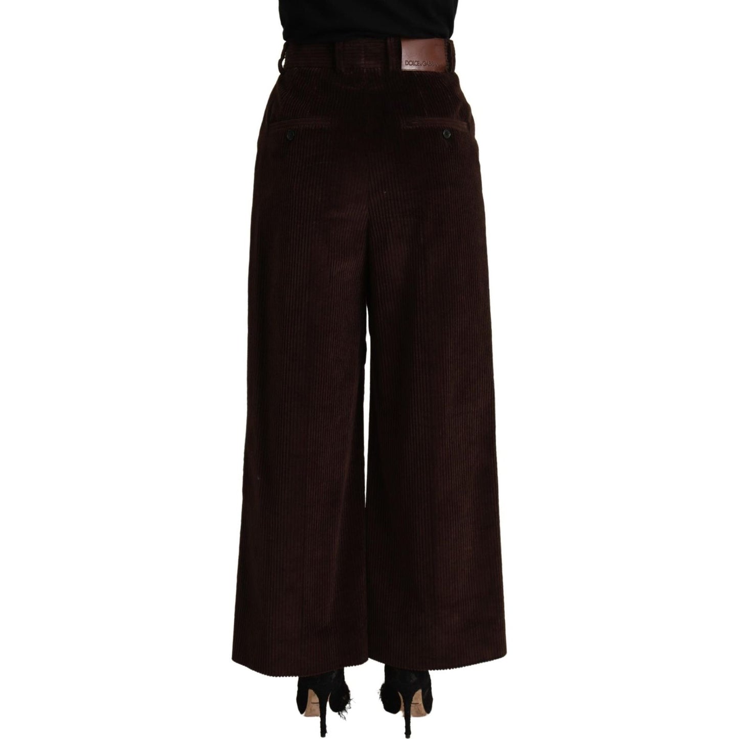 Dolce & Gabbana Black Cotton High Waist Trouser Wide Leg Pants Dolce & Gabbana