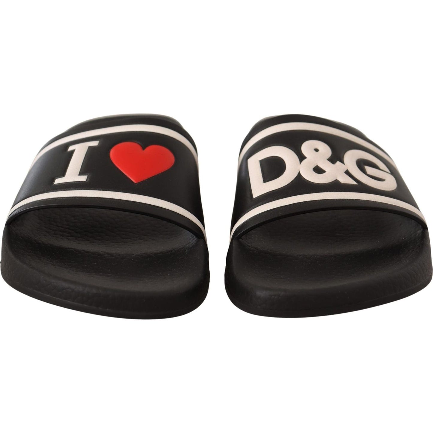 Dolce & Gabbana Black Leather I Love D&G Slides Sandals Dolce & Gabbana