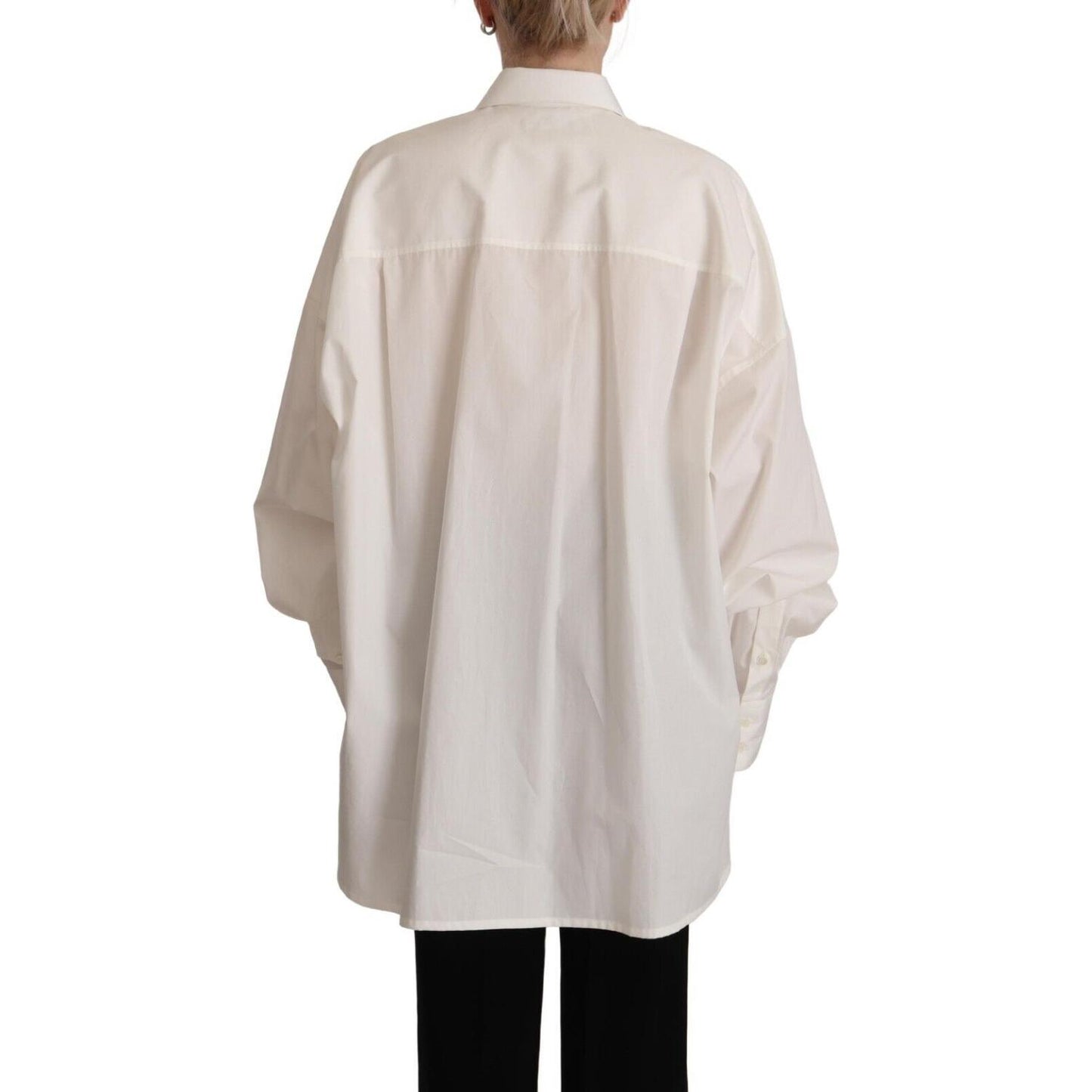 Dolce & Gabbana White Cotton Button Up Collared Long Sleeve Top Dolce & Gabbana