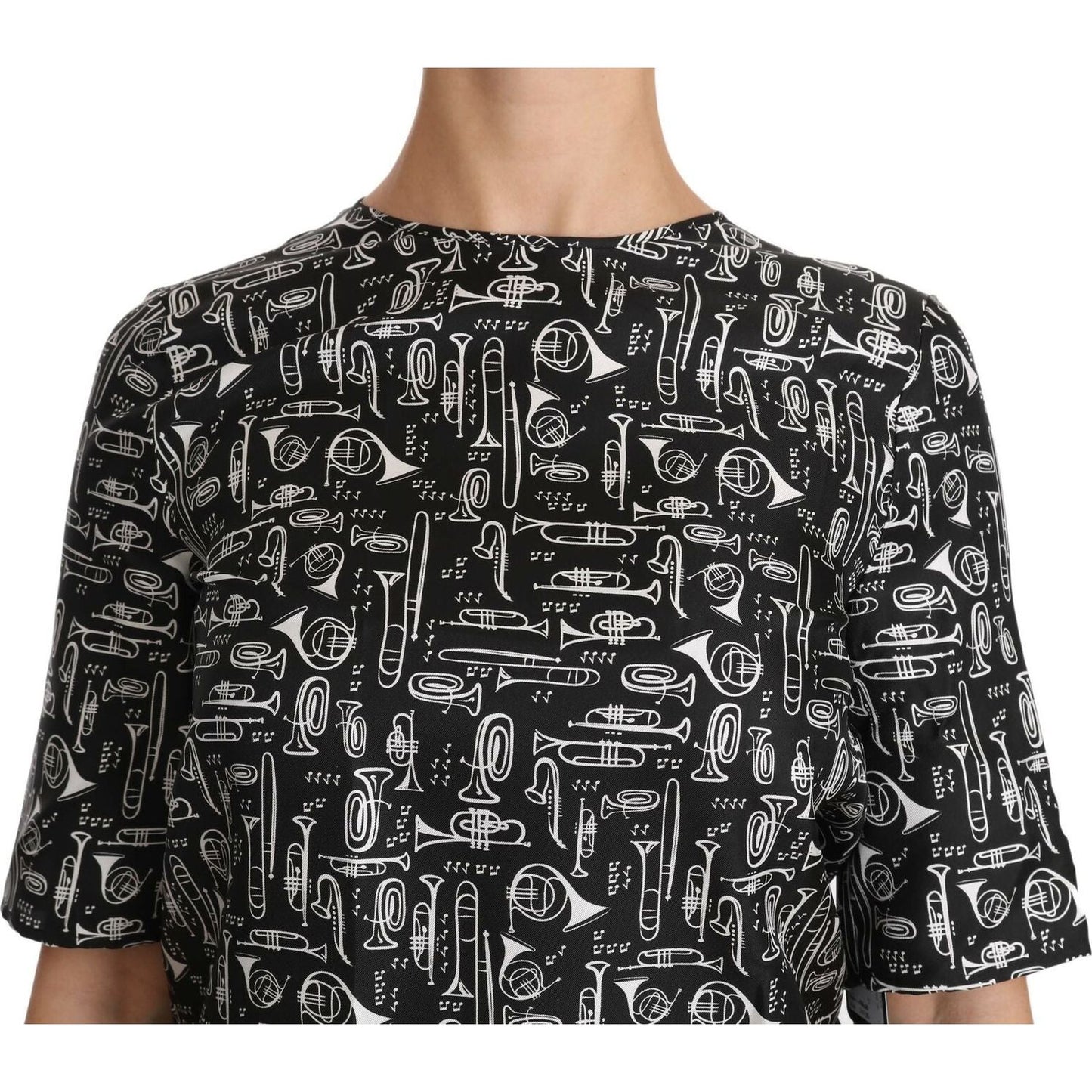 Dolce & Gabbana Black Musical Instruments Print Silk Blouse Dolce & Gabbana
