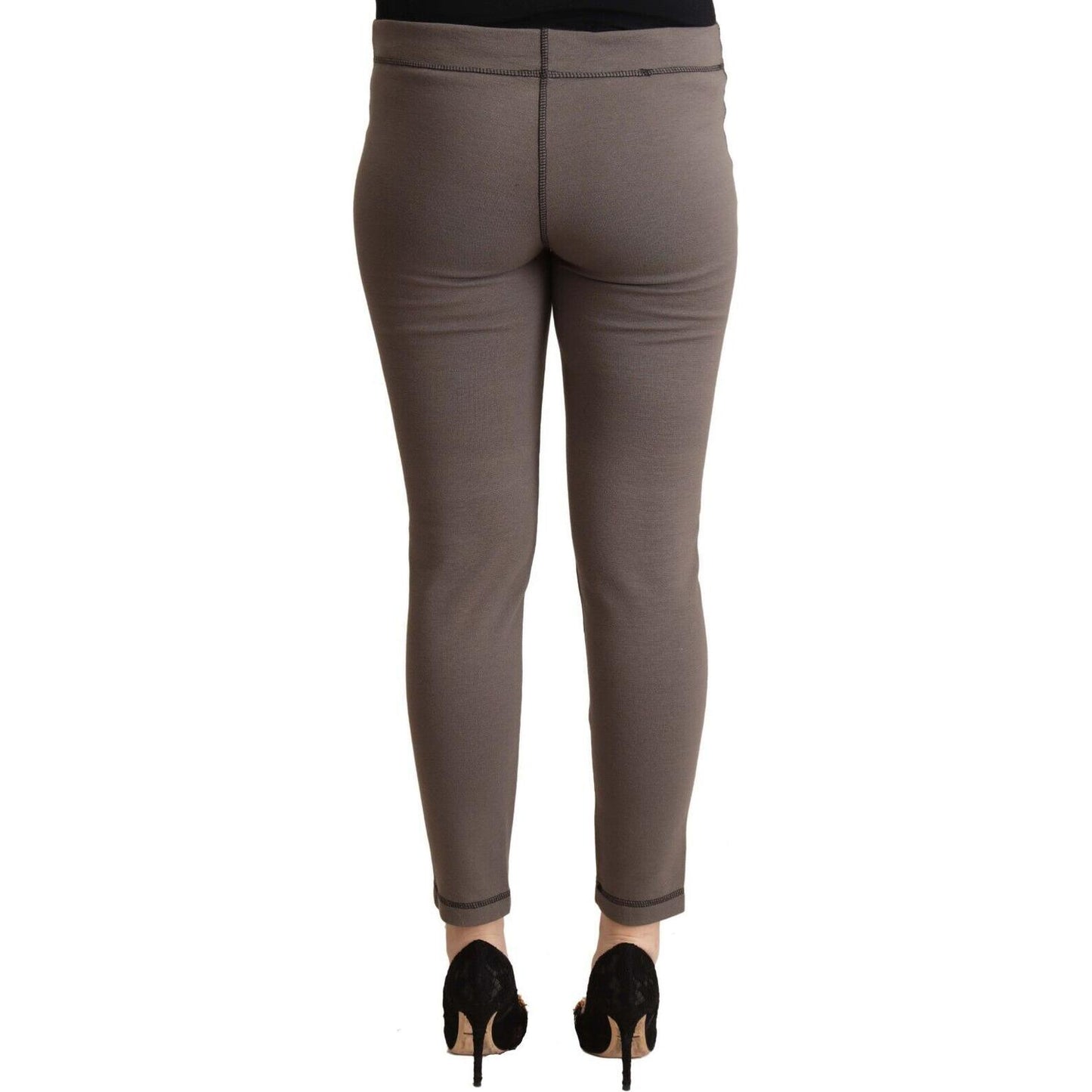 John Galliano Gray Cotton Mid Waist Stretch Leggings Cropped Pants John Galliano