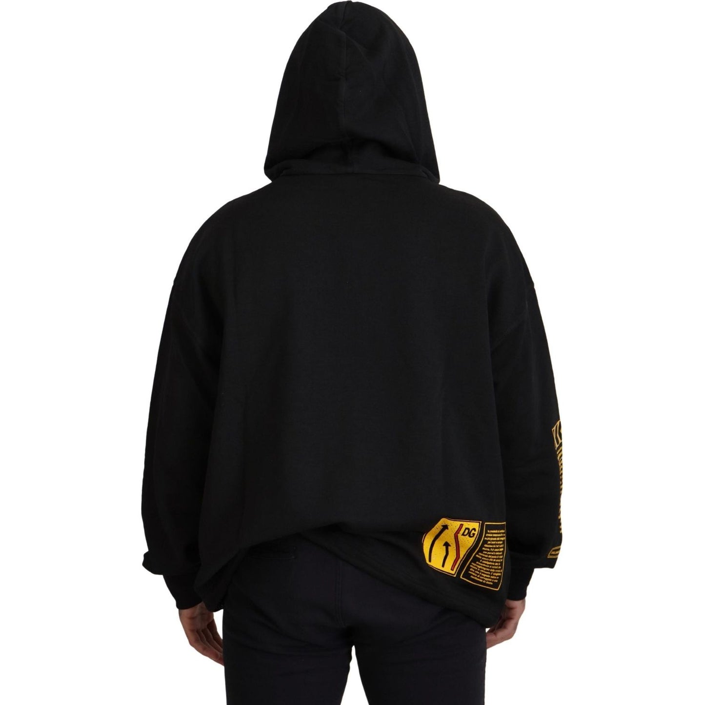 Dolce & Gabbana Black Cotton Hooded DG Shield Pullover Sweater Dolce & Gabbana