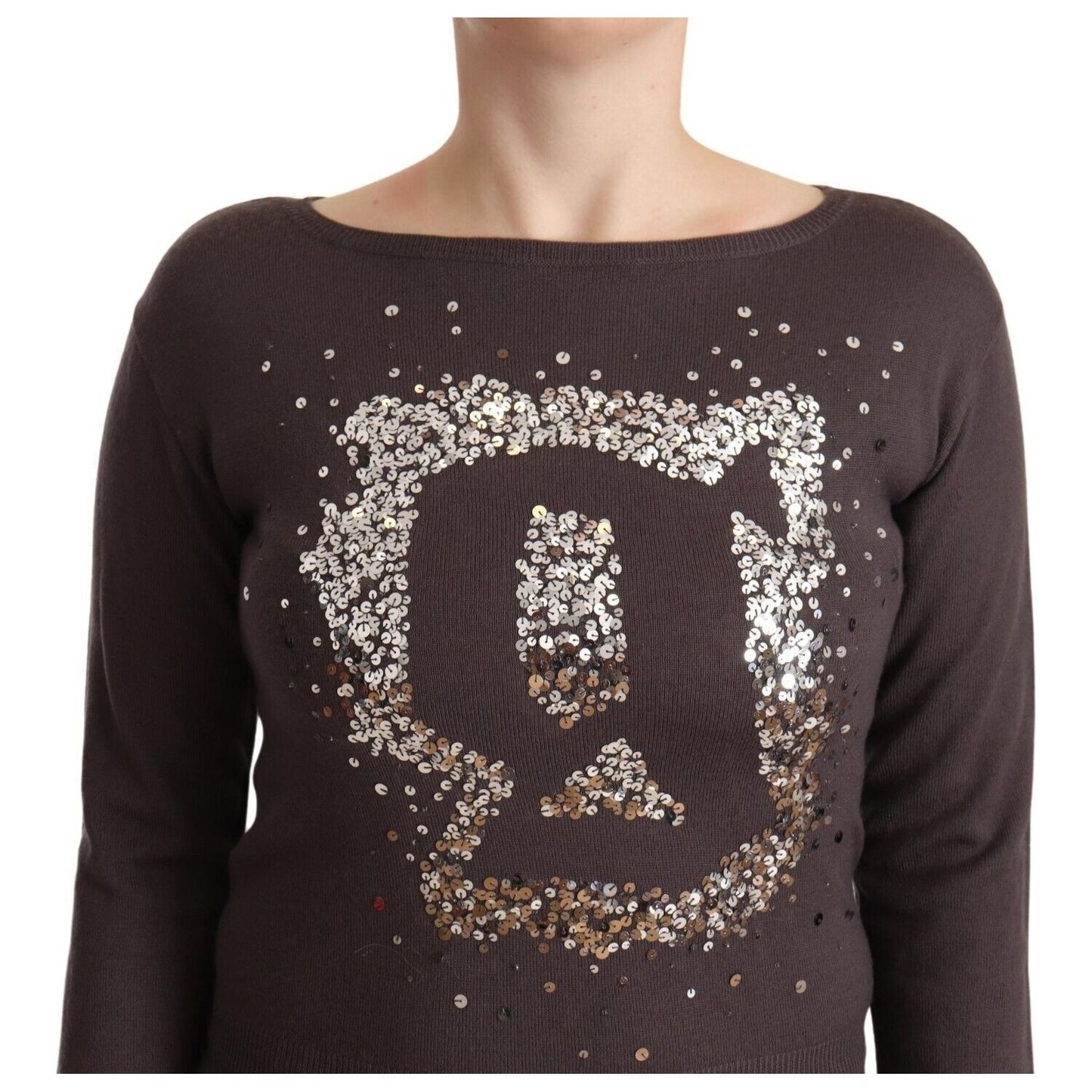 John Galliano Brown Wool Sequined Long Sleeves Pullover Sweater John Galliano