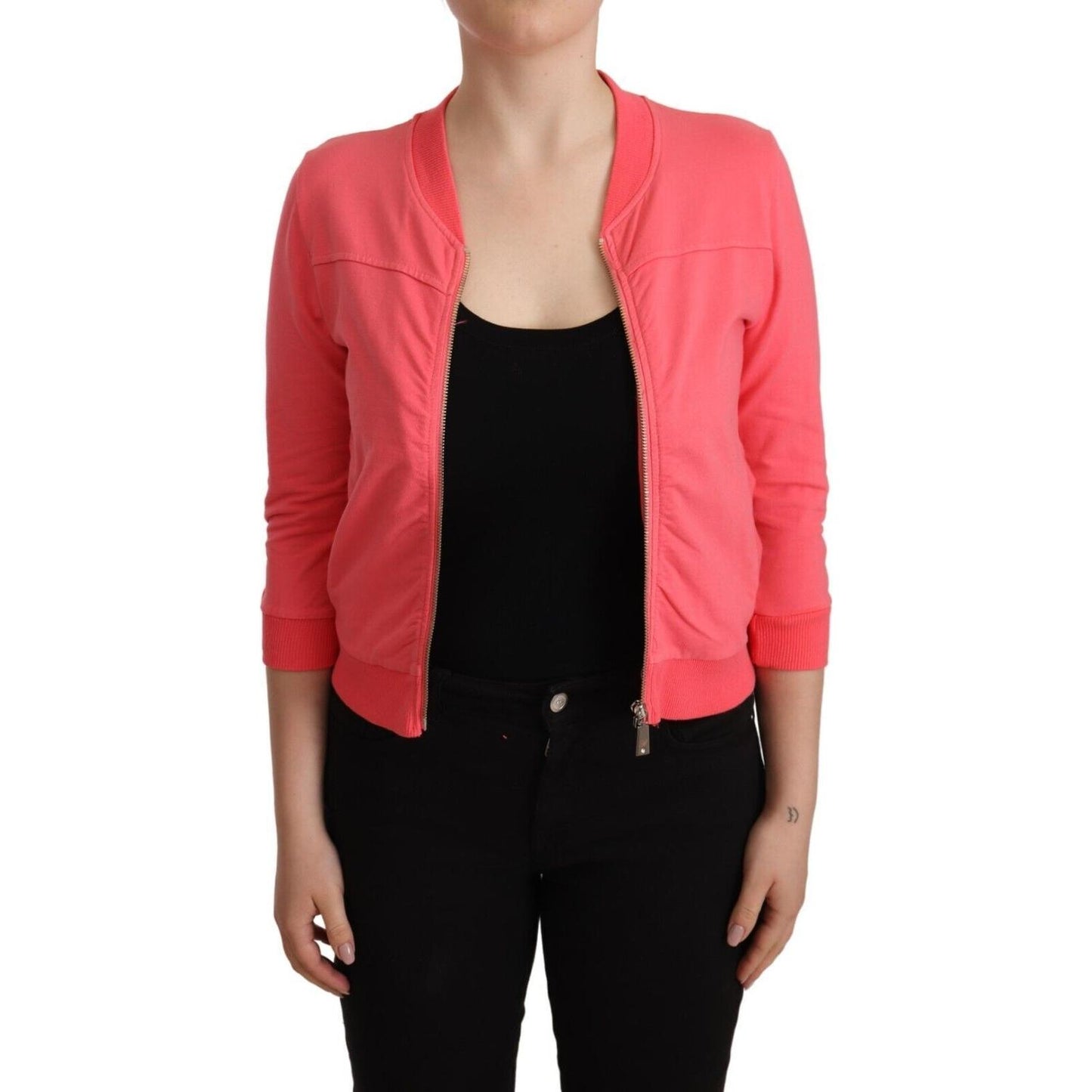 Blumarine Pink 3/4 Sleeve Zip Embellished Sweater Blumarine