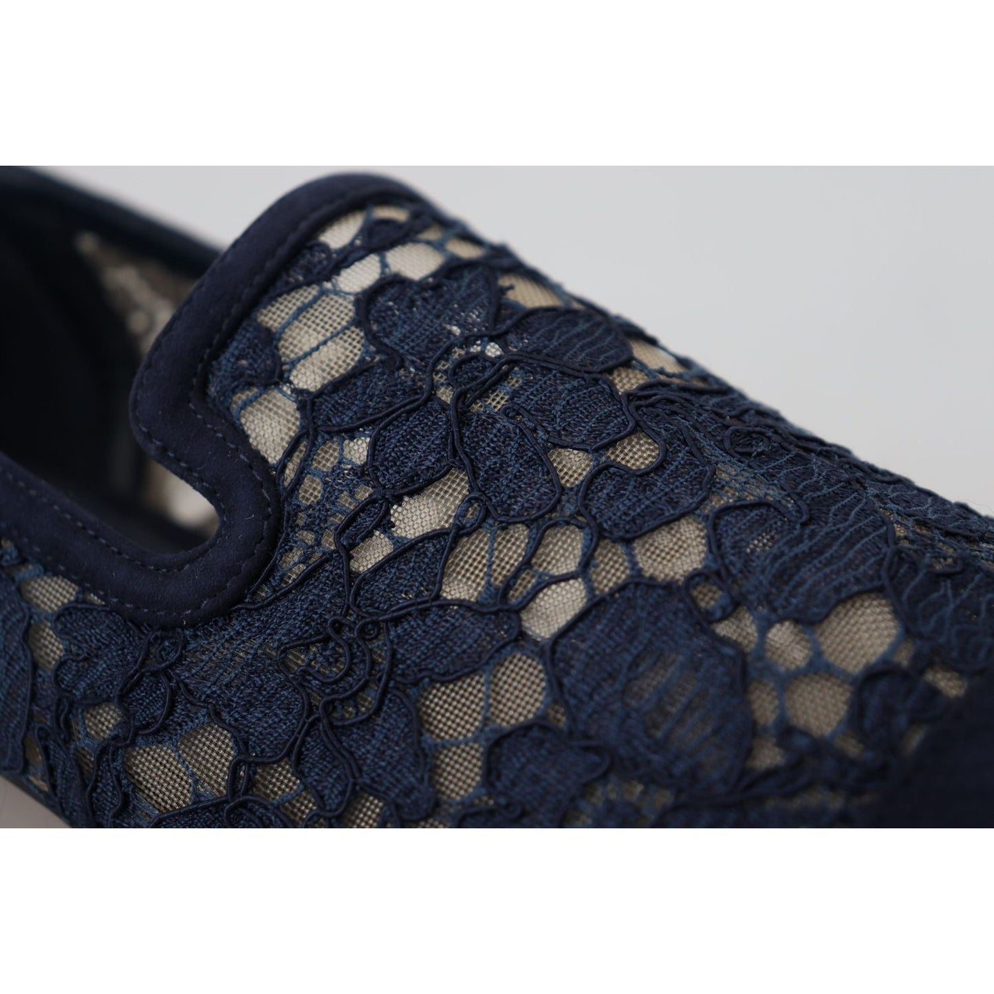 Dolce & Gabbana Blue Floral Lace Slip Ons Loafers Flats Shoes Dolce & Gabbana