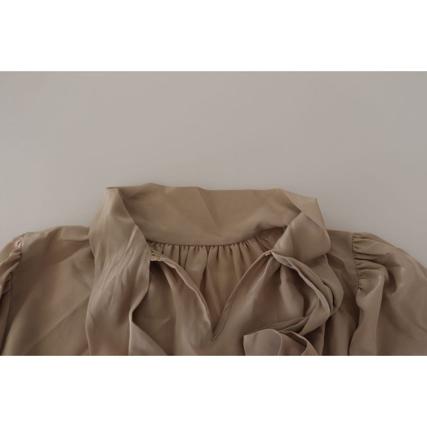 Dolce & Gabbana Brown Waistband Sleeves Ascot Collar Top Blouse Dolce & Gabbana