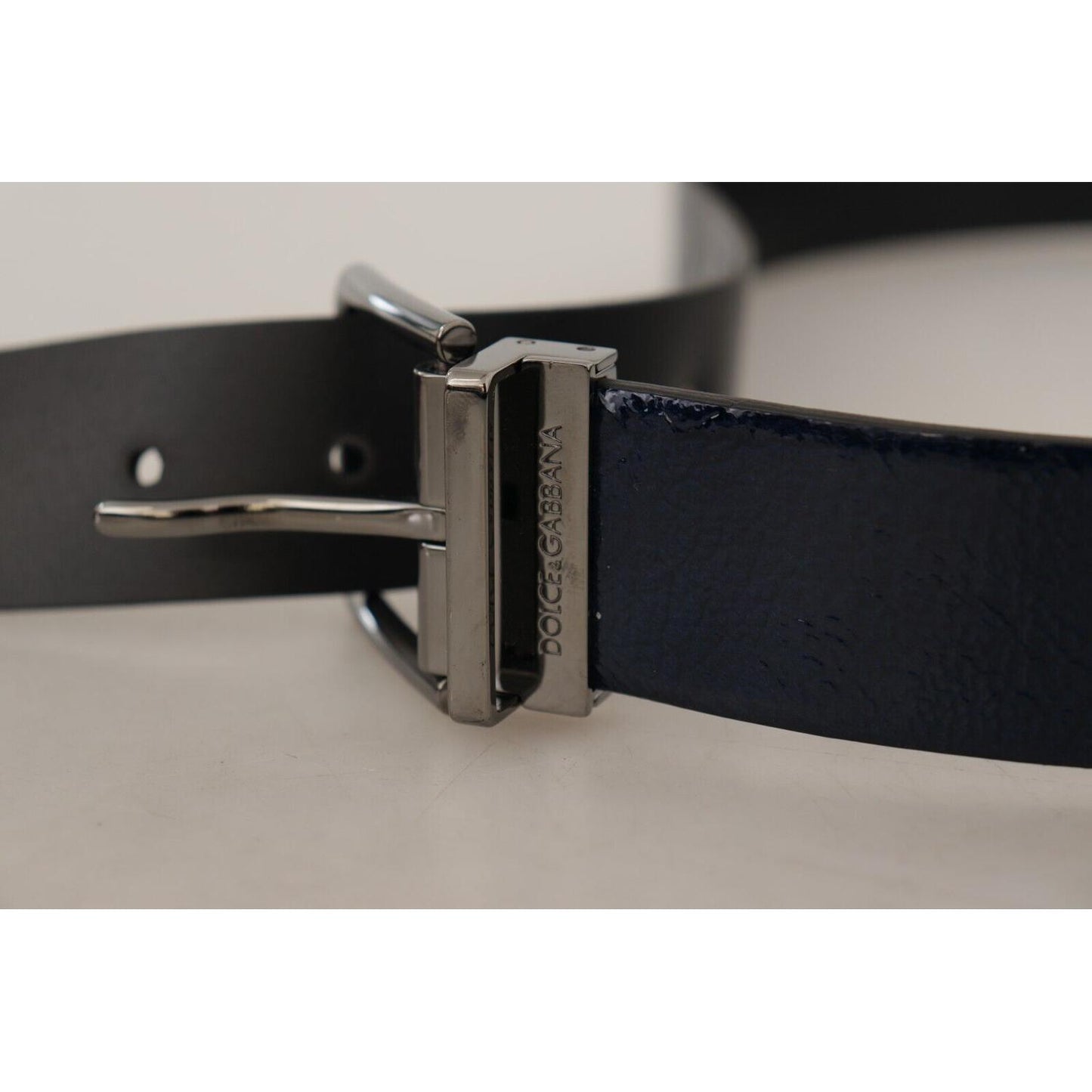 Dolce & Gabbana Blue Patent Leather Vernice Silver Logo Buckle Belt Dolce & Gabbana