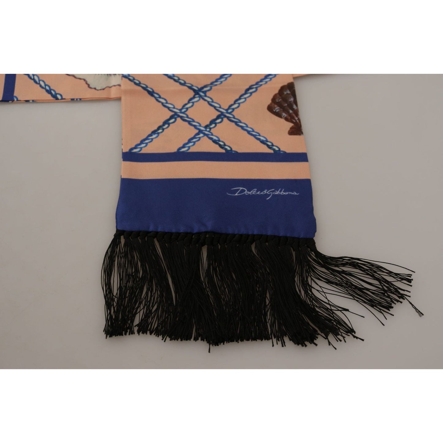 Dolce & Gabbana Multicolor Seashell Patterned DG Logo Shawl Fringe Silk Scarf Dolce & Gabbana
