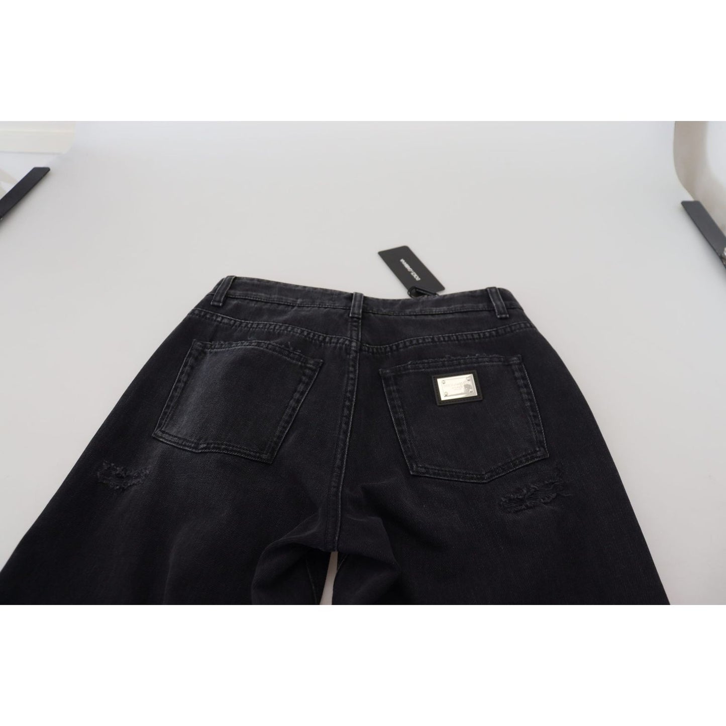 Dolce & Gabbana Black Cotton Tattered High Waist Denim Jeans Dolce & Gabbana