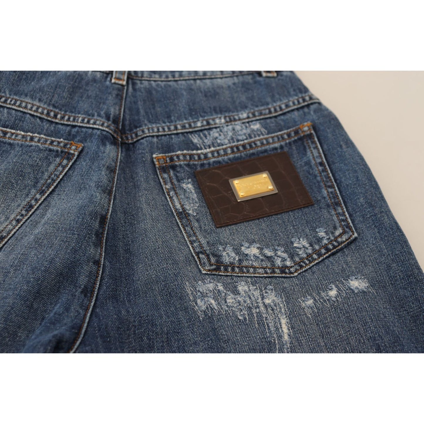 Dolce & Gabbana Blue Washed Cotton Tattered Denim Jeans Dolce & Gabbana