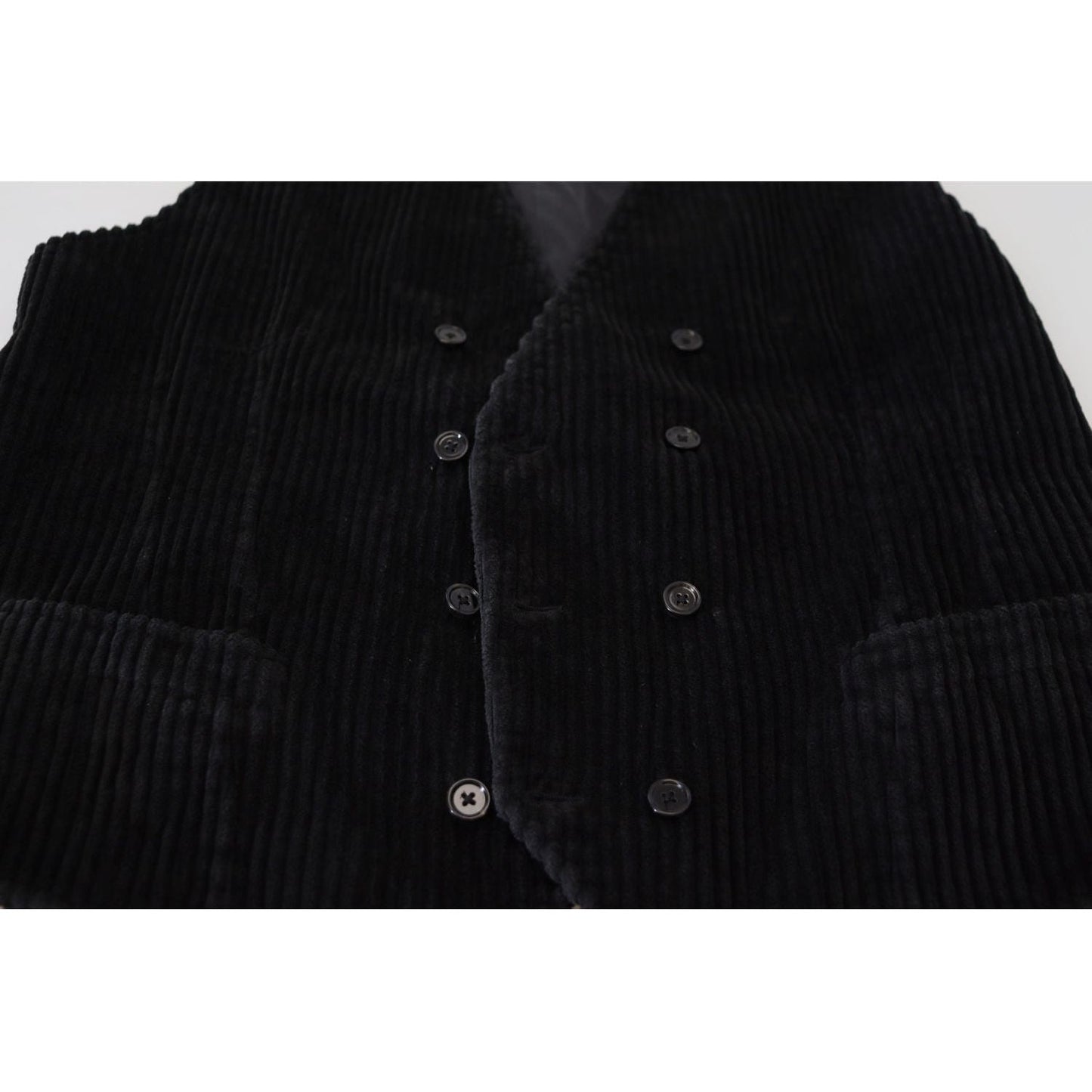 Dolce & Gabbana Black Cotton Double Breasted Waistcoat Vest Dolce & Gabbana