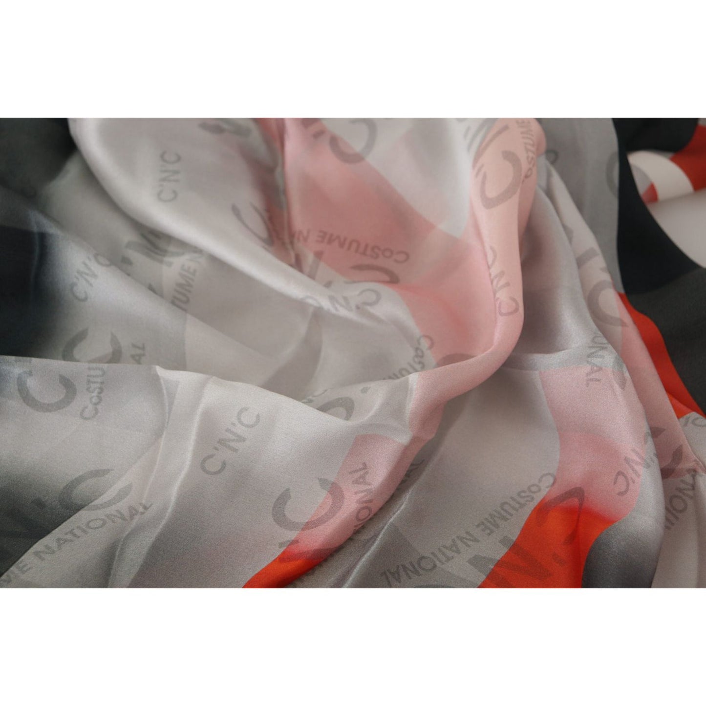 Costume National Gray Red Silk Shawl Foulard Wrap Scarf Costume National