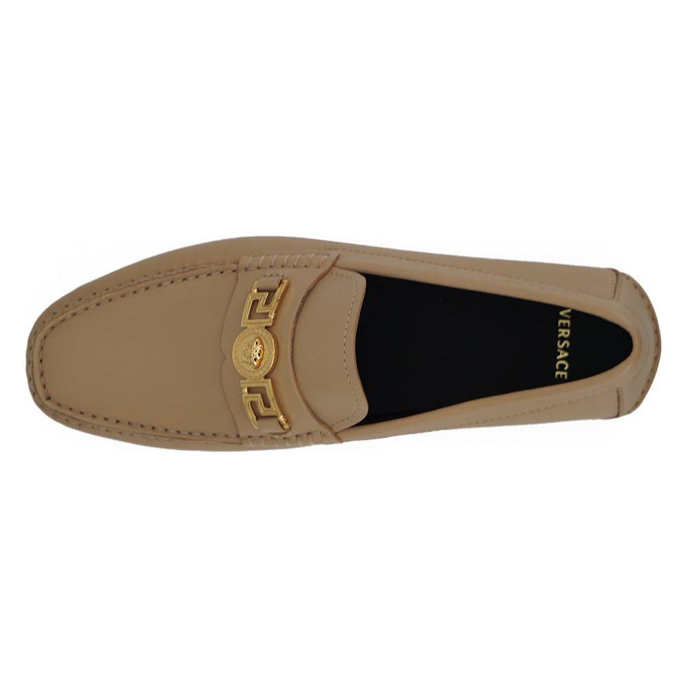 Versace Beige Calf Leather Loafers Shoes Versace