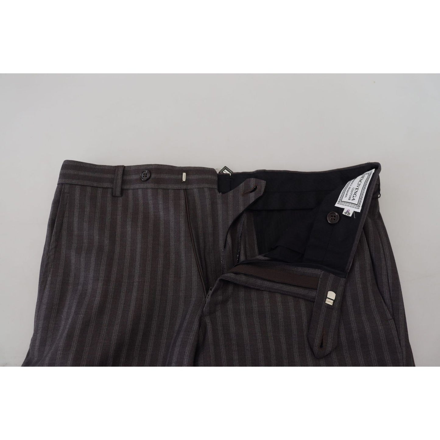 BENCIVENGA Brown Stripes Slim Fit Men Pants BENCIVENGA