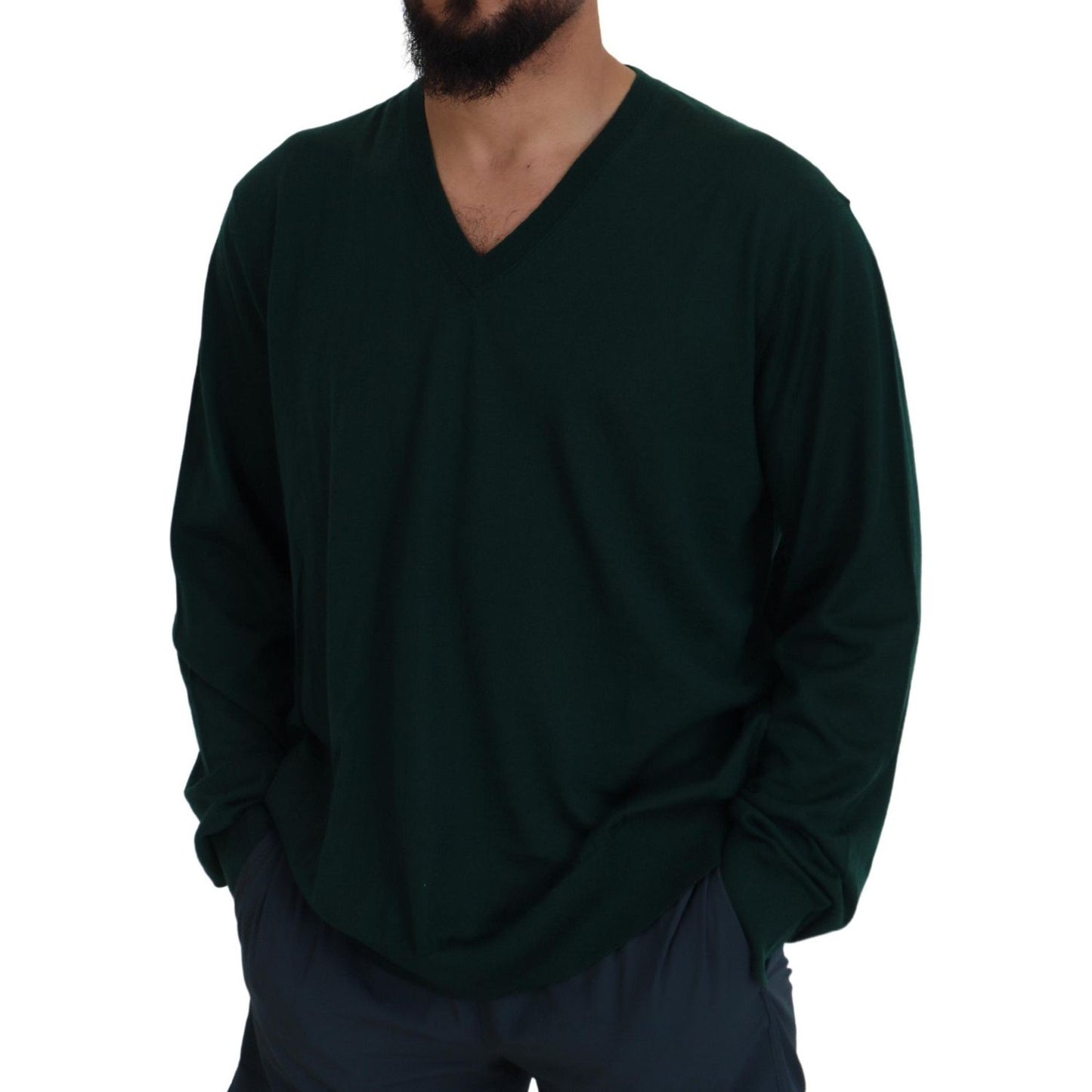 Dolce & Gabbana Green Cashmere V-neck Pullover Sweater Dolce & Gabbana