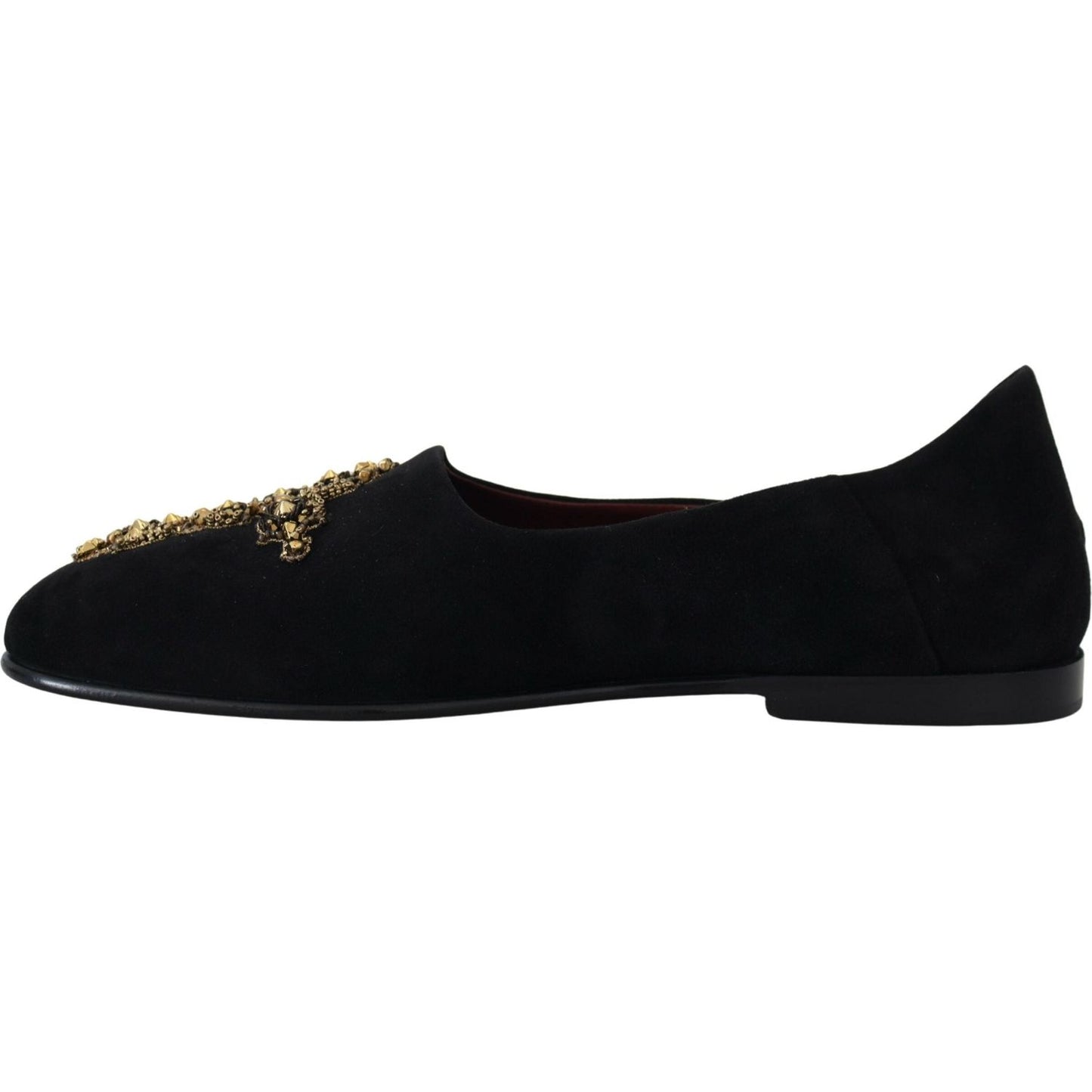 Dolce & Gabbana Black Suede Gold Cross Slip On Loafers Shoes Dolce & Gabbana