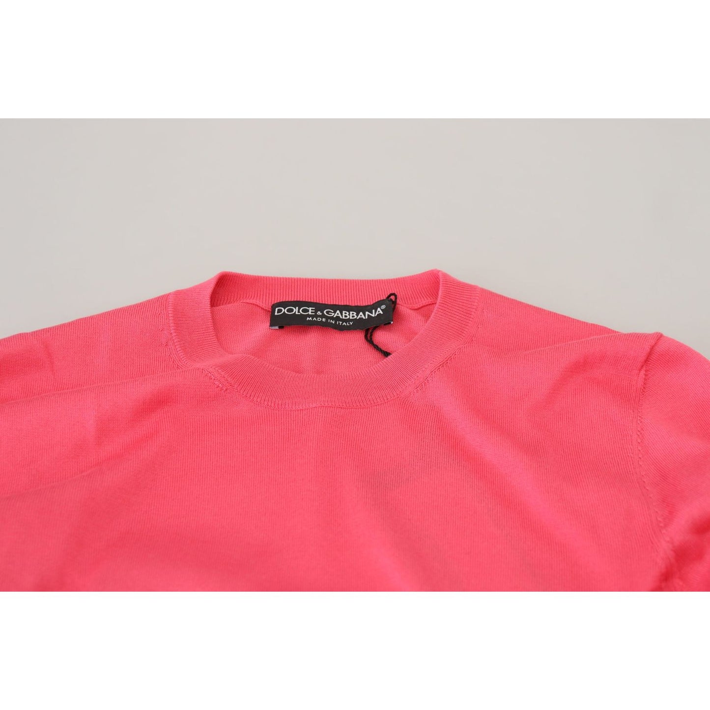 Dolce & Gabbana Pink Silk Cropped Crewneck Pullover Sweater Dolce & Gabbana