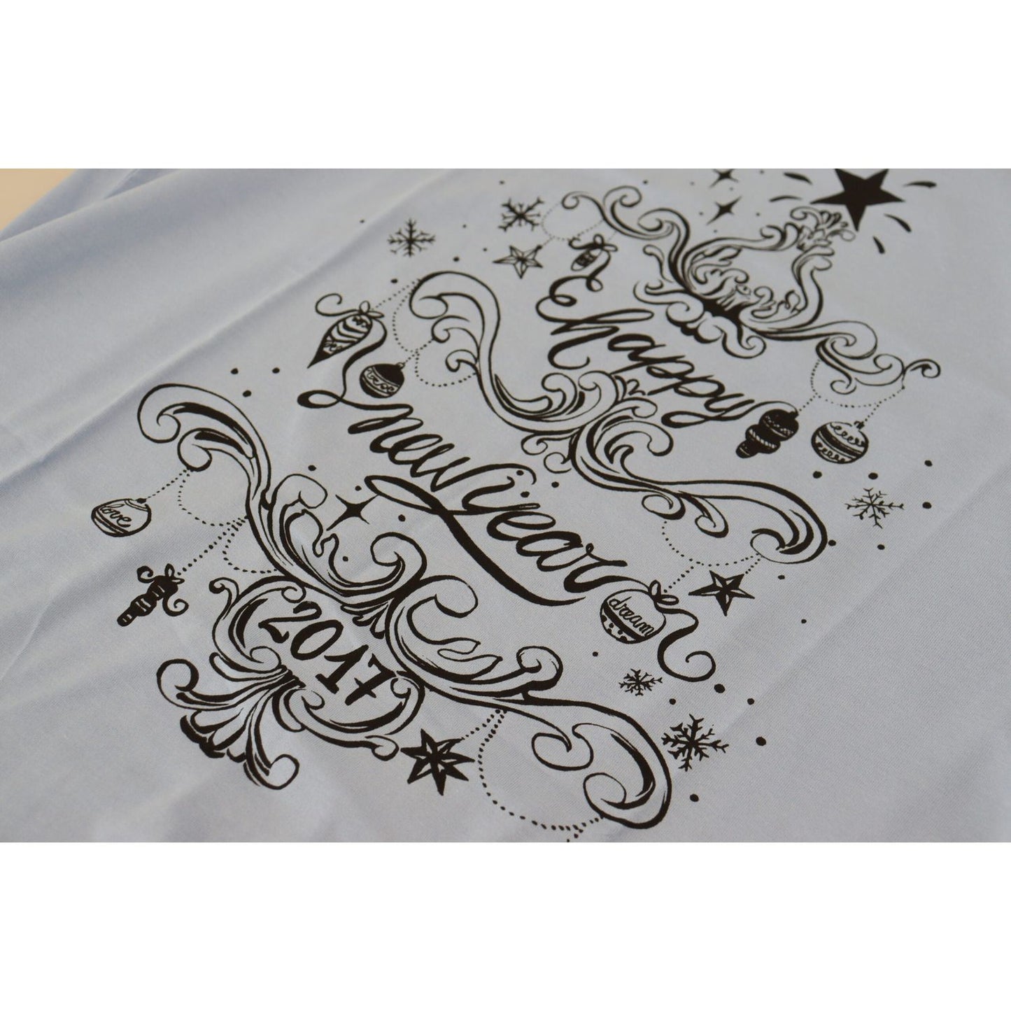 Dolce & Gabbana Light Blue Happy New Year 2017 Cotton T-shirt Dolce & Gabbana