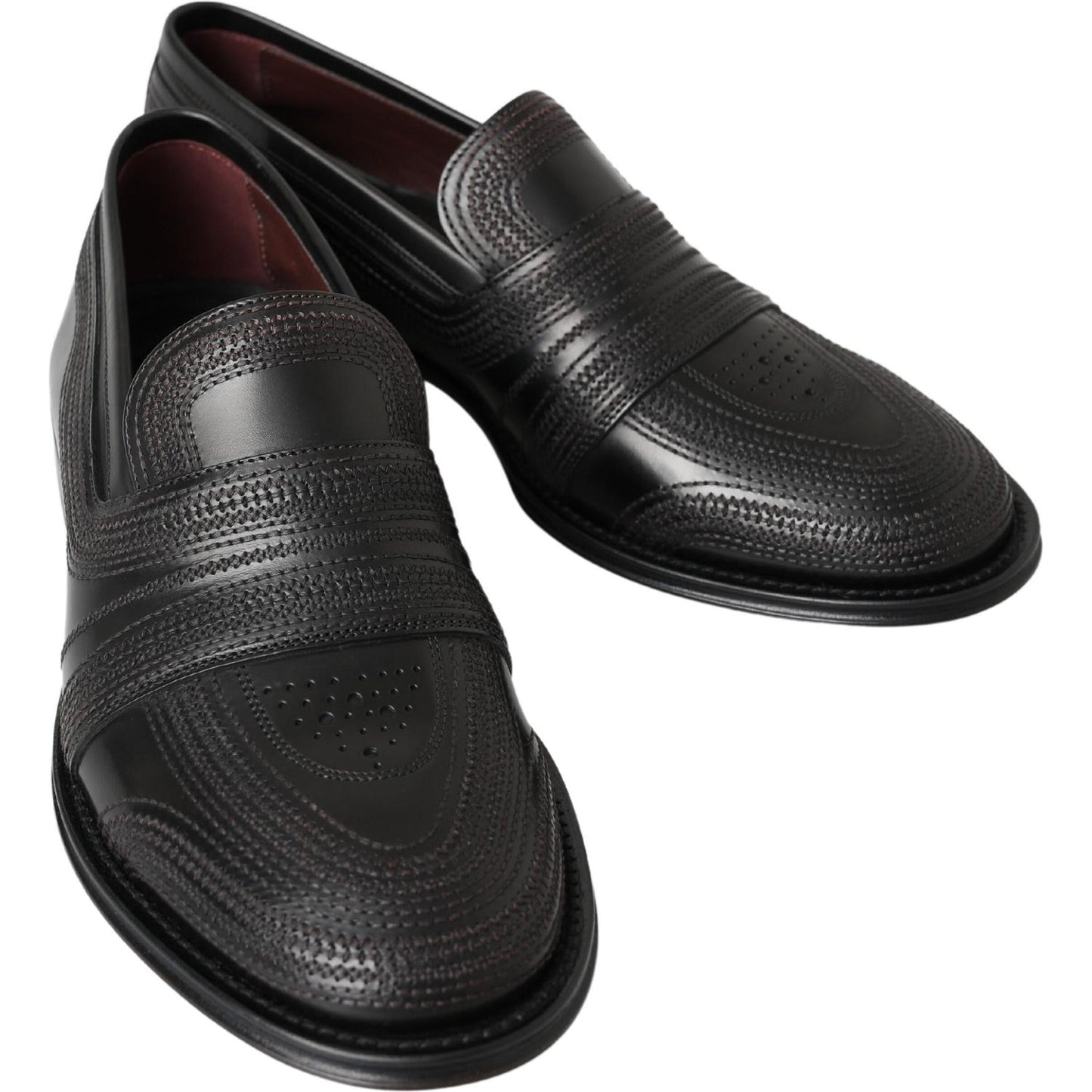 Dolce & Gabbana Black Leather Slipper Loafers Stitched Shoes Dolce & Gabbana