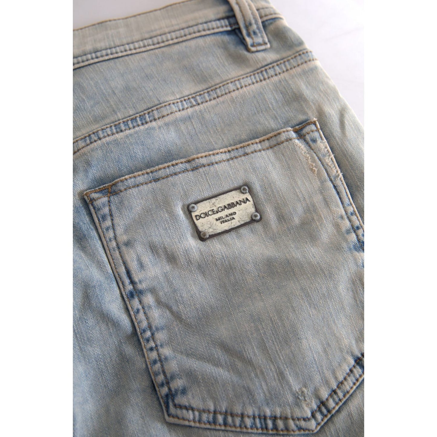 Dolce & Gabbana Blue Washed Cotton Mid Waist Skinny Jeans Dolce & Gabbana