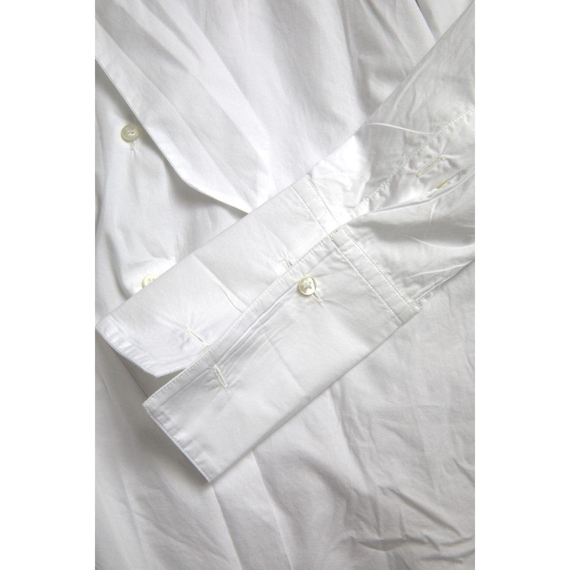 Dolce & Gabbana White Cotton Ascot Collar Long Sleeves Top Dolce & Gabbana