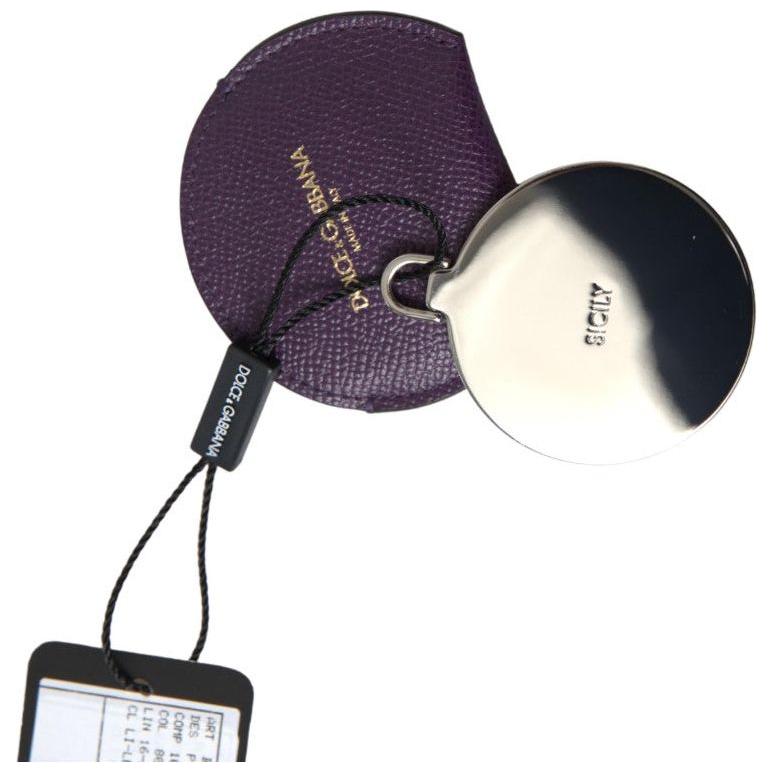 Dolce & Gabbana Purple Calfskin Leather Round Hand Mirror Holder Dolce & Gabbana