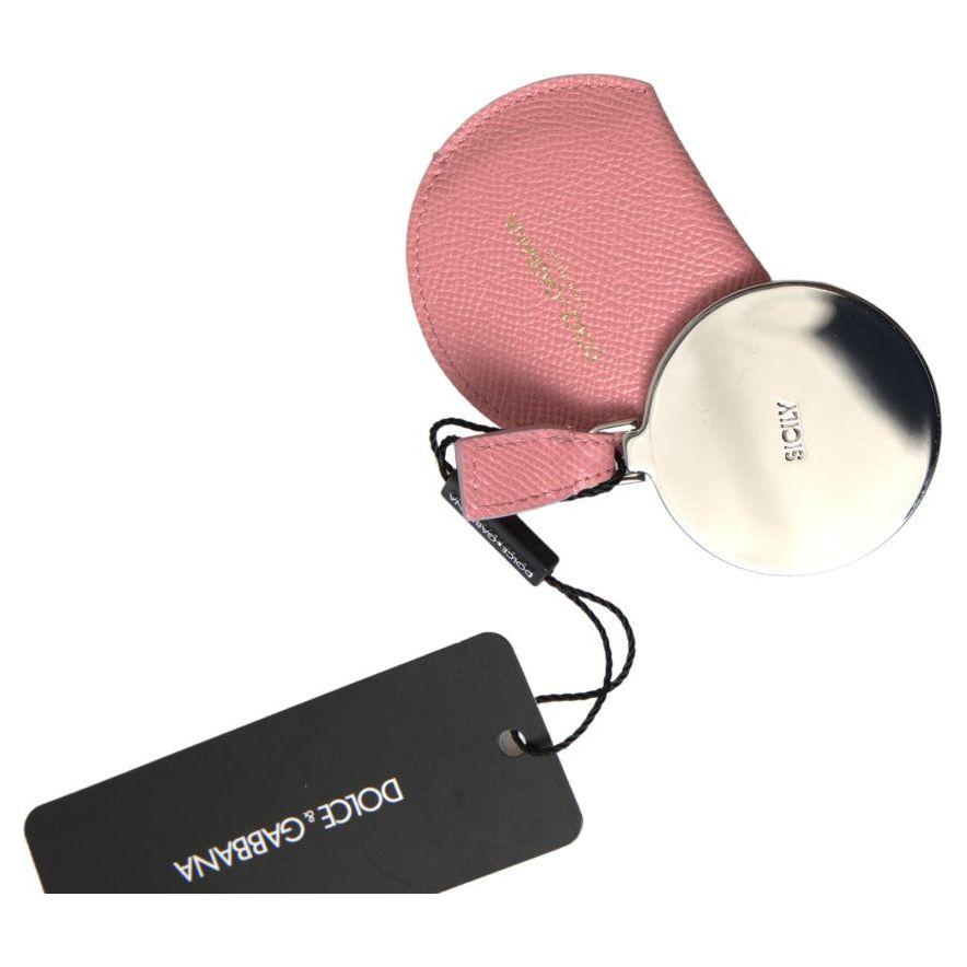 Dolce & Gabbana Pink Calfskin Leather Round Mirror Holder Dolce & Gabbana