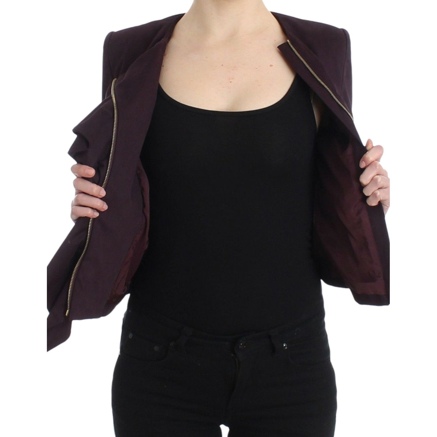 GF Ferre Purple Ruched Jacket Coat Blazer Short GF Ferre