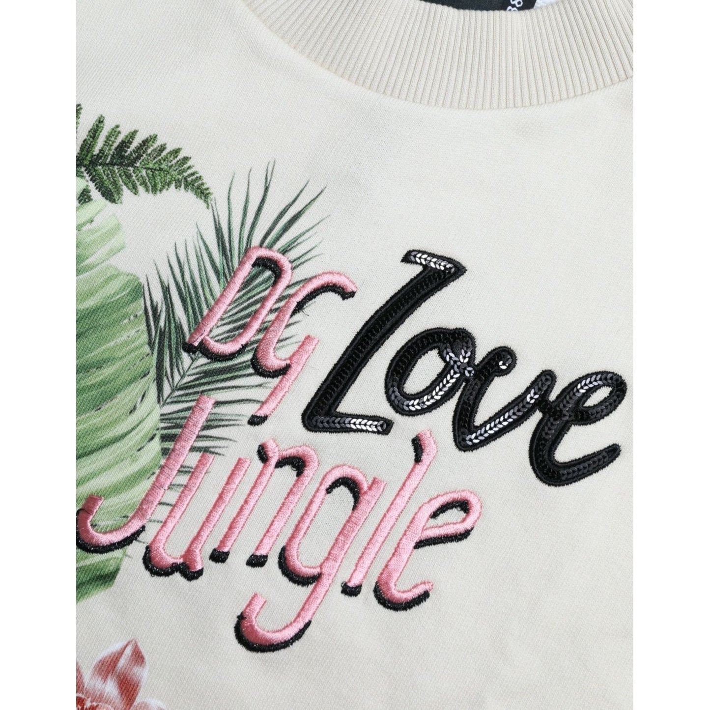 Dolce & Gabbana Beige Jungle Printed Cotton Pullover Sweater Dolce & Gabbana