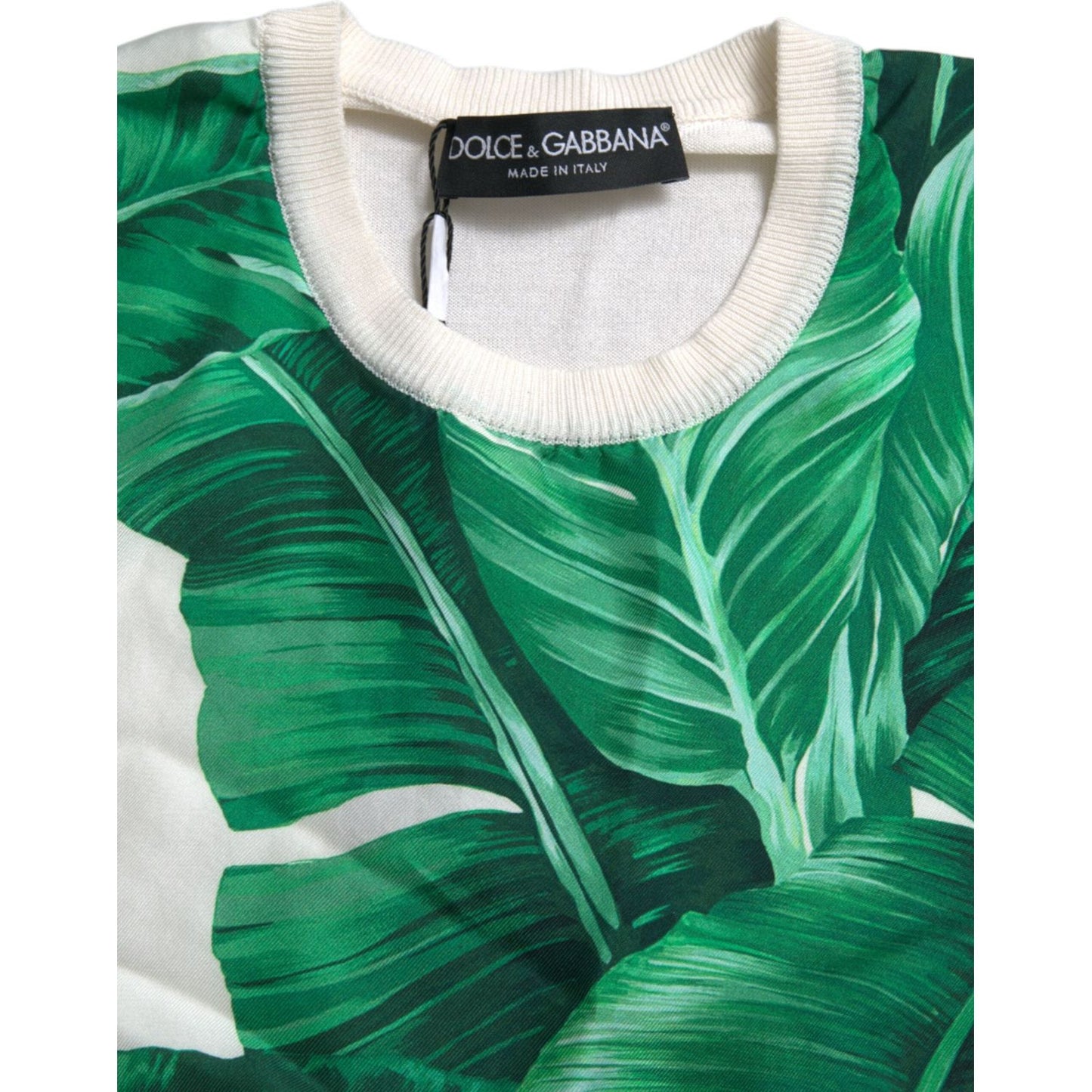 Dolce & Gabbana White Banana Leaf Print Crew Neck Tank Top Dolce & Gabbana